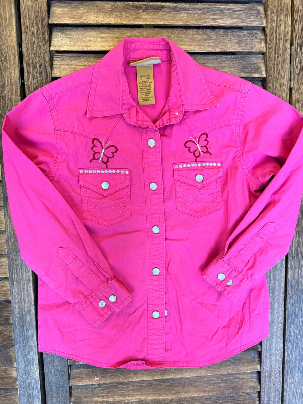 Wrangler Girls Queen Tough Enough Breast Cancer Hot Pink AB Crystal Size Small